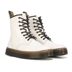 New! Dr. Martens Zavala White Leather Lace Up Platform Combat Boots Unisex 10